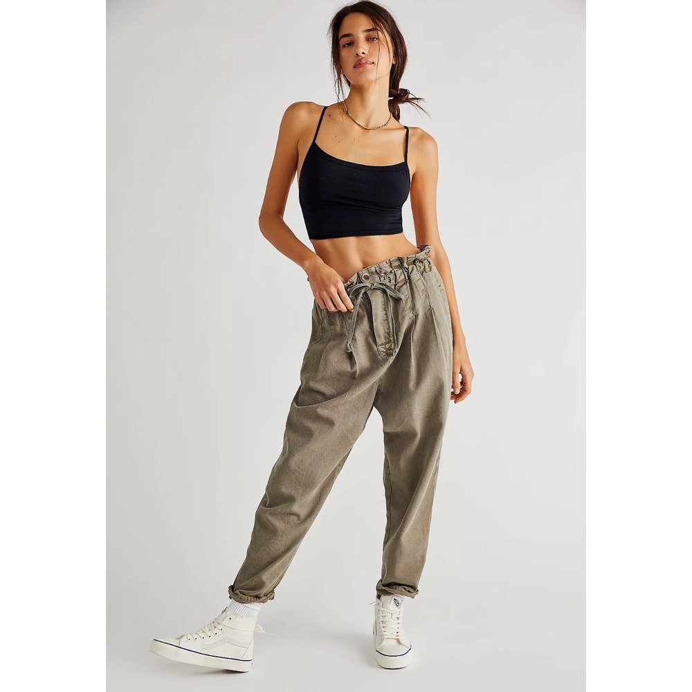 Free People Pants‎ Women's XS Margate Pleated Trouser Green Wide Leg Loose Baggy